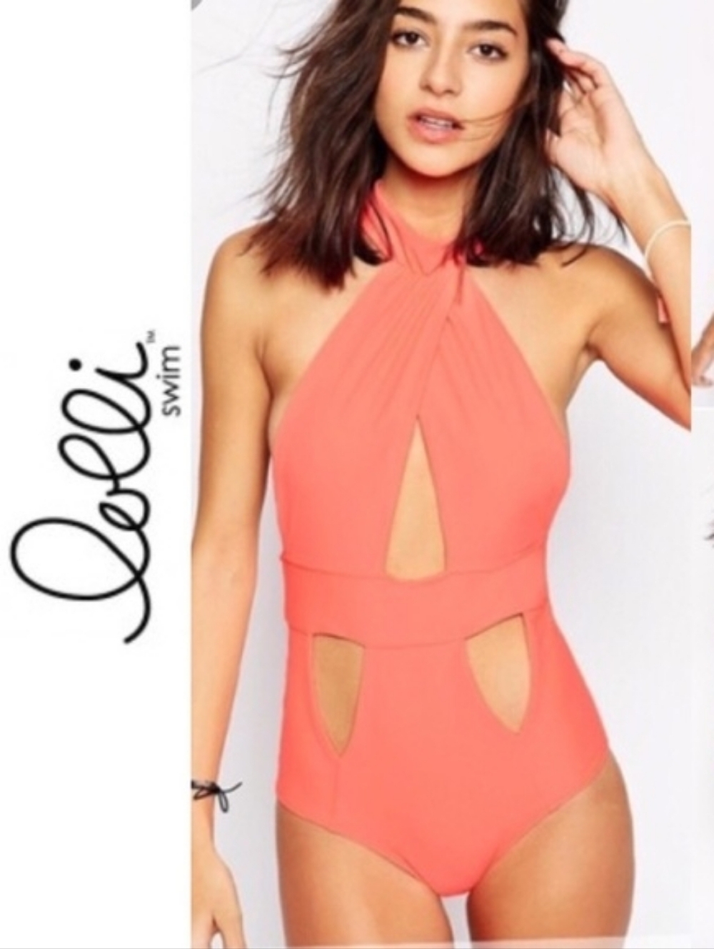 LOLLI Swim Hafa Neon 1 Piece Cut Out Halter Swimsuit ** Size Medium